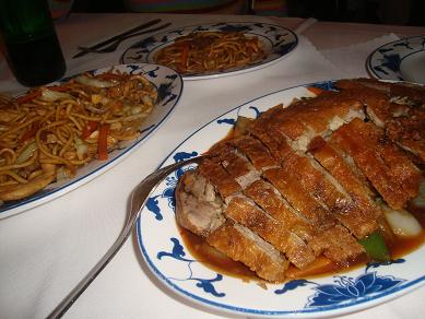 chinese food crispy duck and noodles
